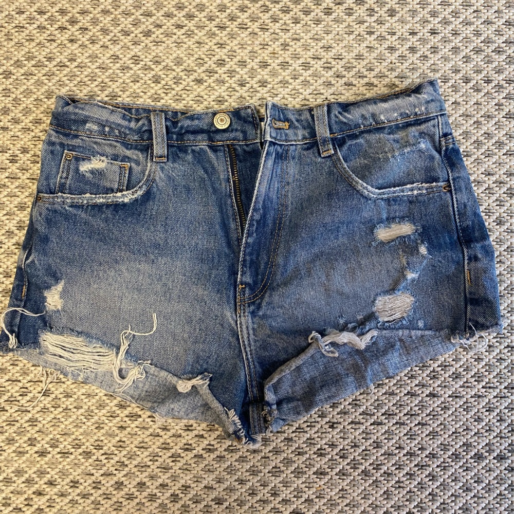 Zara TRF Ripped Jean Shorts